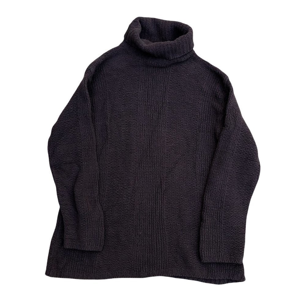 COUSIN JOHNNY Anthropologie Women's Turtleneck Sweater MED Fuzzy Fleece Brown‍‍